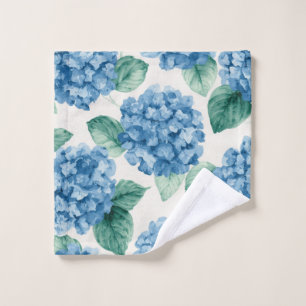 Hydrangea Blues Floral Watercolor Botanical Blooms Wash Cloth