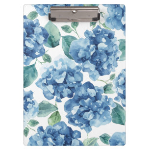 Hydrangea Blues Watercolor Blooms Flower Pattern Clipboard