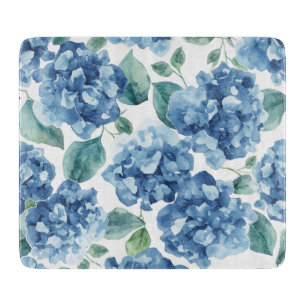 Hydrangea Blues   Watercolor Blooms Flower Pattern Cutting Board