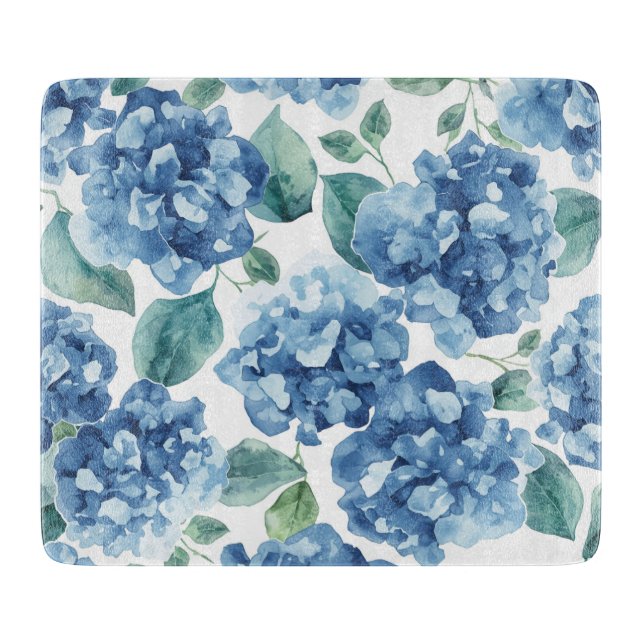 Hydrangea Blues | Watercolor Blooms Flower Pattern Cutting Board (Front)