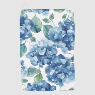 Hydrangea Blues   Watercolor Blooms Flower Pattern Golf Towel