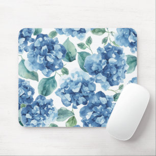 Hydrangea Blues Watercolor Blooms Flower Pattern Mouse Pad