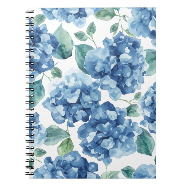 Hydrangea Blues | Watercolor Blooms Flower Pattern Notebook (Front)