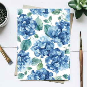 Hydrangea Blues Watercolor Blooms Flower Pattern Postcard