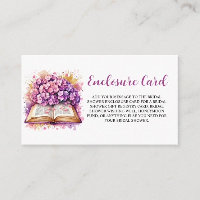 Hydrangea Book Theme Bridal Shower Enclosure Card (Front)