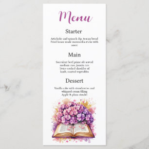 Hydrangea Book Theme Menu Card