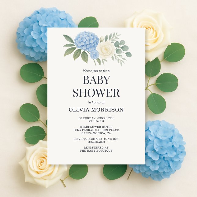 Hydrangea Botanical Eucalyptus Baby Shower Invitation (Creator Uploaded)