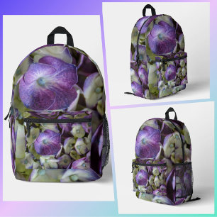 Hydrangea Botanical Floral Photographic Purple Printed Backpack