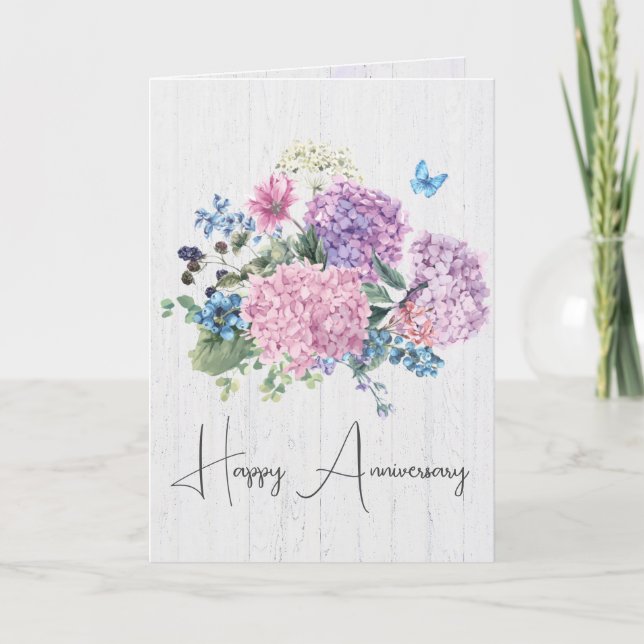 Hydrangea Bouquet For Anniversary Card (Front)