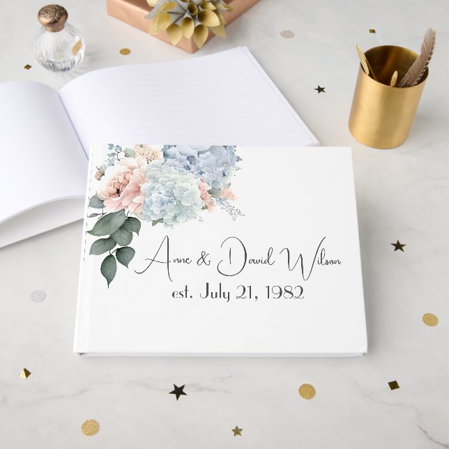 Hydrangea Bouquet for Anniversary Party Guest Book (Front Open)