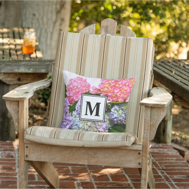 Hydrangea Bouquet pink flowers blue purple floral Cushion (Chair)