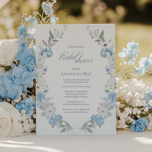 Hydrangea Bridal Shower Invitation   Blue Floral