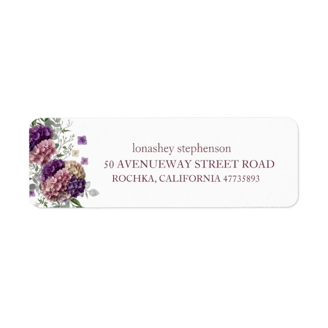 Hydrangea Bridal Shower Return Address Label (Front)