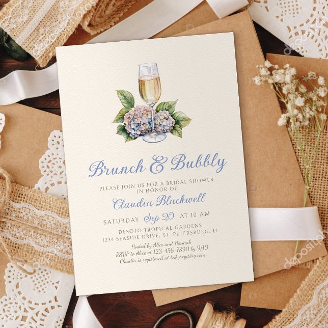 Hydrangea Brunch Bubbly Bridal Shower Invitation (Creator Uploaded)