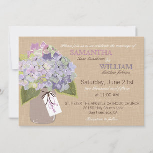 Hydrangea Burlap Rustic Wedding Invitation Card