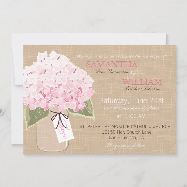 Hydrangea Burlap Rustic Wedding Invitation Card (Front)