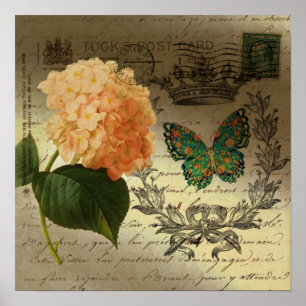 Hydrangea butterfly crown french country poster