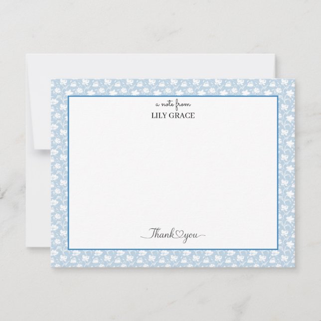 Hydrangea Chintz Blue and White Flat Thank You Card (Front)