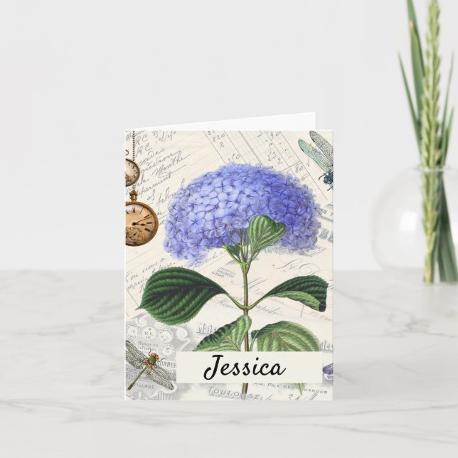 Hydrangea Collage Personalised Note Card (Front)