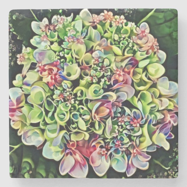 Hydrangea Colourful Art Marble Coaster (Front)