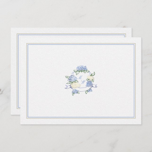 Hydrangea Crest Dusty Blue Classic Wedding Couple Card (Front/Back)