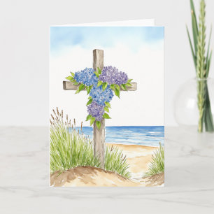 Hydrangea Cross Easter Religious Watercolor Holiday Card