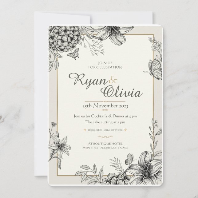Hydrangea Customised Elegant Vintage Wedding Invitation (Front)