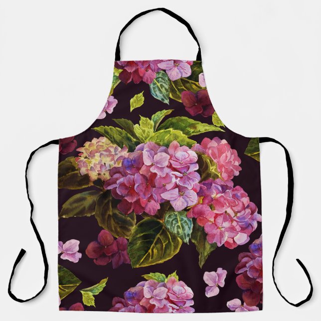 Hydrangea, dark, seamless floral pattern. apron (Front)