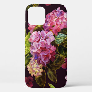 Hydrangea, dark, seamless floral pattern. iPhone 12 case