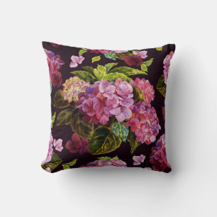 Hydrangea, dark, seamless floral pattern. cushion