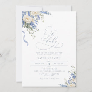 Hydrangea Dusty Blue baby shower invitation