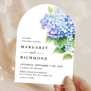 Hydrangea Dusty Blue Floral Arch Wedding Invitation