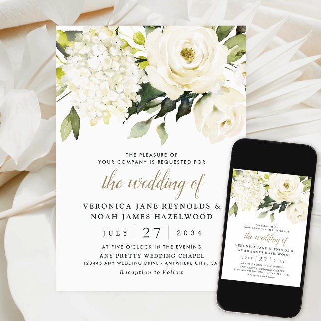Hydrangea Elegant Rose Greenery Digital Wedding Invitation (Creator Uploaded)