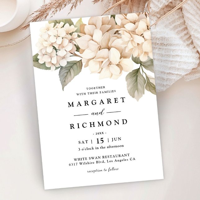 Hydrangea Elegant Watercolor White Floral Wedding Invitation (Creator Uploaded)