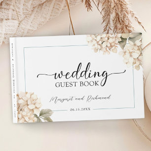 Hydrangea Elegant White Floral Wedding Guest Book