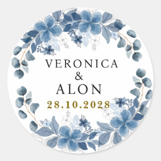 Hydrangea Elegant White Rose Floral Wedding Classic Round Sticker