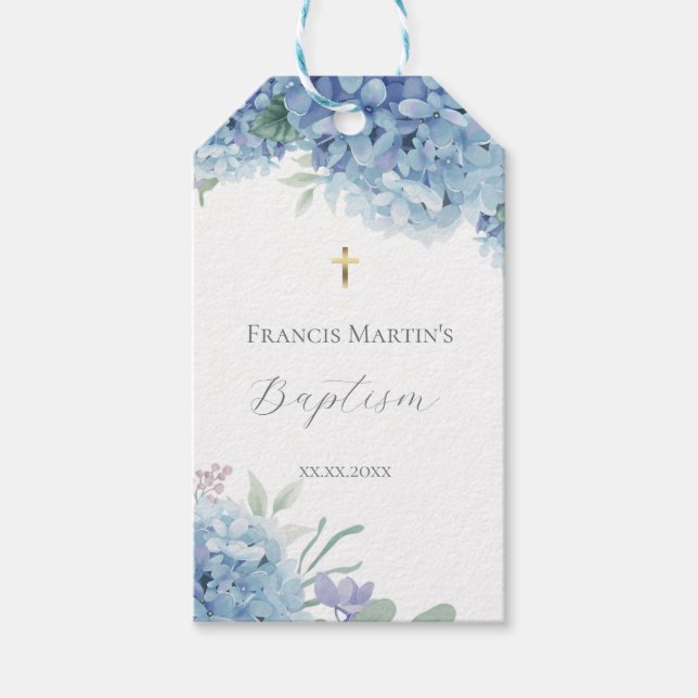 Hydrangea floral  Baptism Gift Tags (Front)