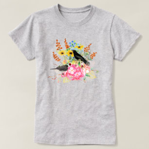 Hydrangea Floral Bird Lover's T-Shirt