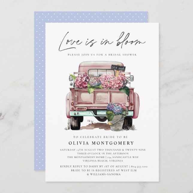 Hydrangea Floral Bridal Shower  Invitation (Front/Back)