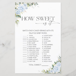 Hydrangea Floral How Sweet Is It Baby Shower Game