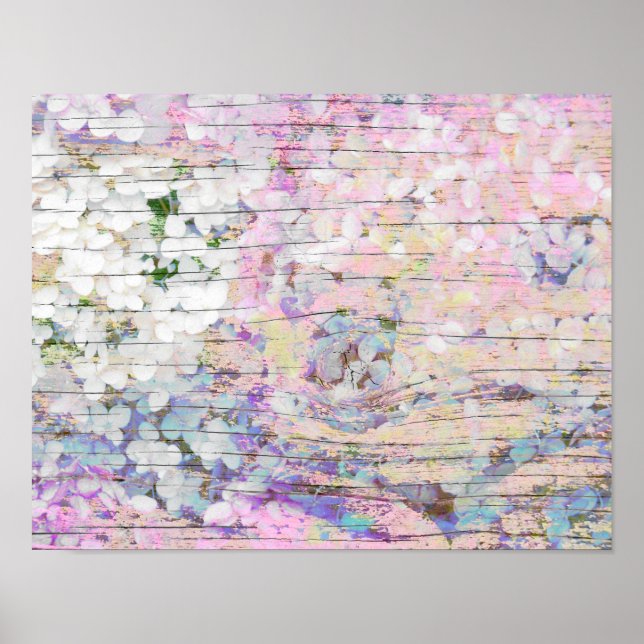 Hydrangea Floral Pink Vintage Country Rustic Poster (Front)