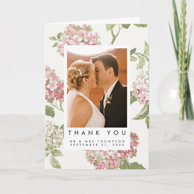 hydrangea floral wedding thank you photo card (Front)