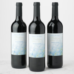 Hydrangea floral wedding wine personalised label