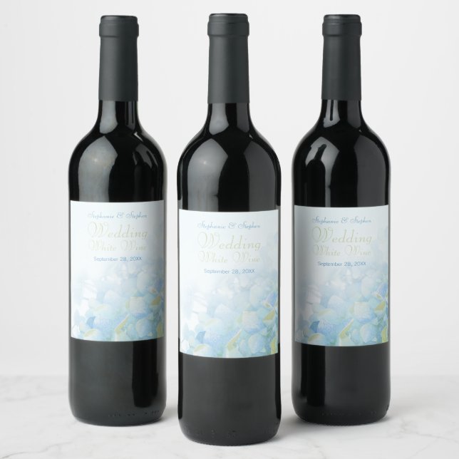 Hydrangea floral wedding wine personalised wine label (Bottles)