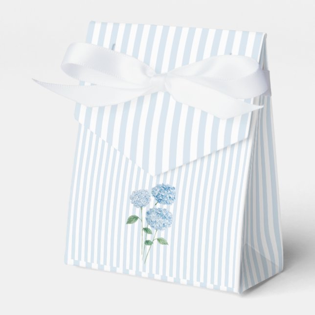 Hydrangea Flower Blue Stripe Preppy Favour Box (Front Side)