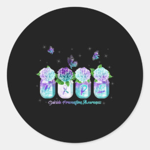 Hydrangea Flower Butterfly Suicide Prevention Awar Classic Round Sticker