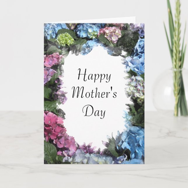 Hydrangea Flower Frame Happy Mothers Day Card (Front)