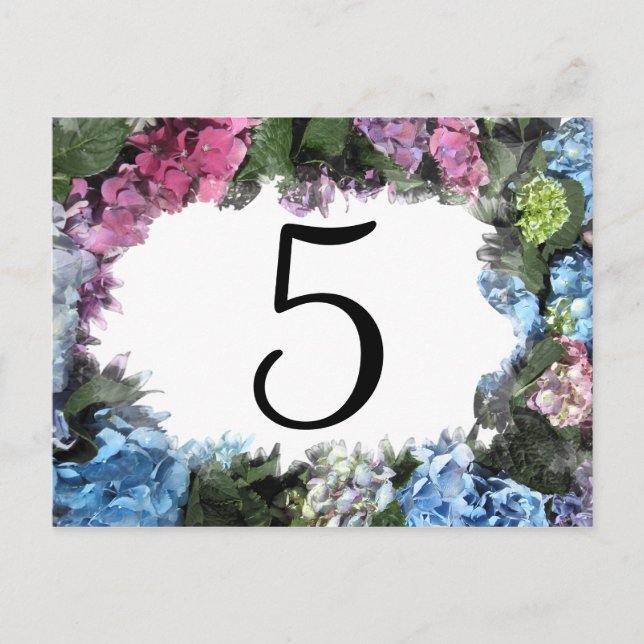 Hydrangea Flower Frame Table Numbers Postcard (Front)
