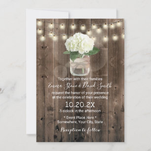 Hydrangea Flower Mason Jar Rustic Barn Wedding Invitation