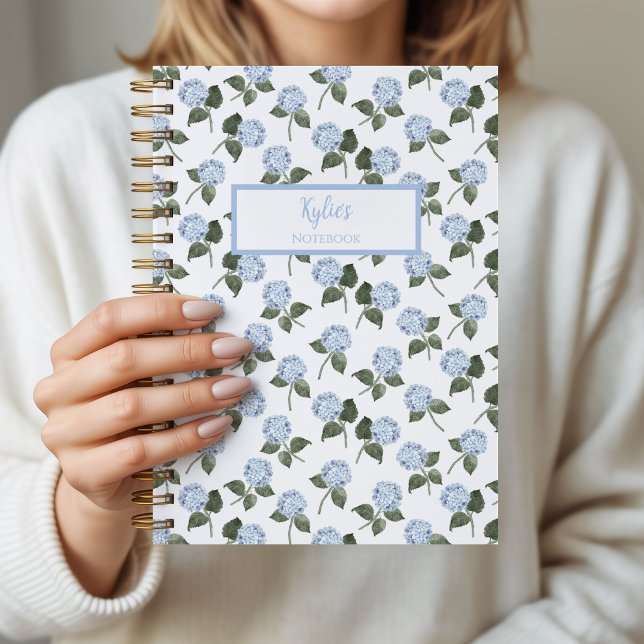 Hydrangea Flower Personalised Journal Notebook (Hydrangea Blue Notebook)